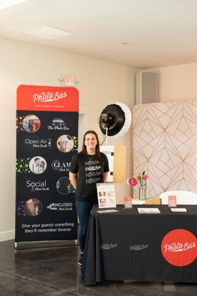 Open-air photo booth set up at a wedding reception at Romaine Valley Weddings & Events in Fenton, Missouri