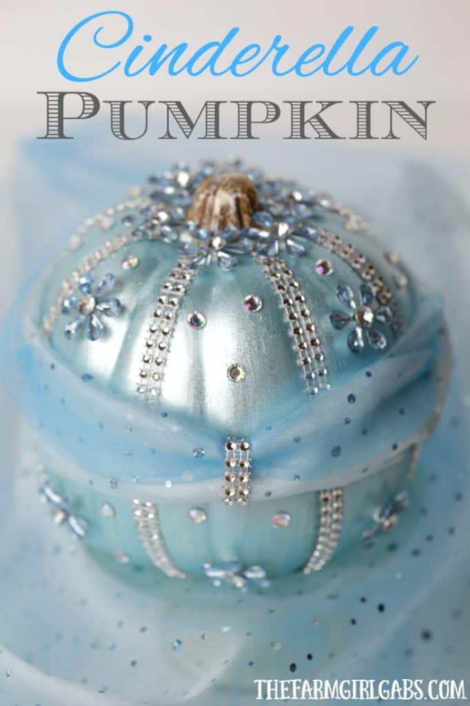 Your little princess will love making this beautiful DIY Disney Cinderella Pumpkin for Halloween. This no-carve pumpkin craft is bedazzled with gems, tulle and metallic blue paint to match Cinderella's gown.