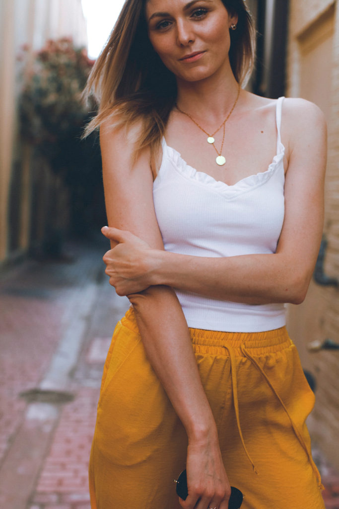 Mustard satiny wide leg pants