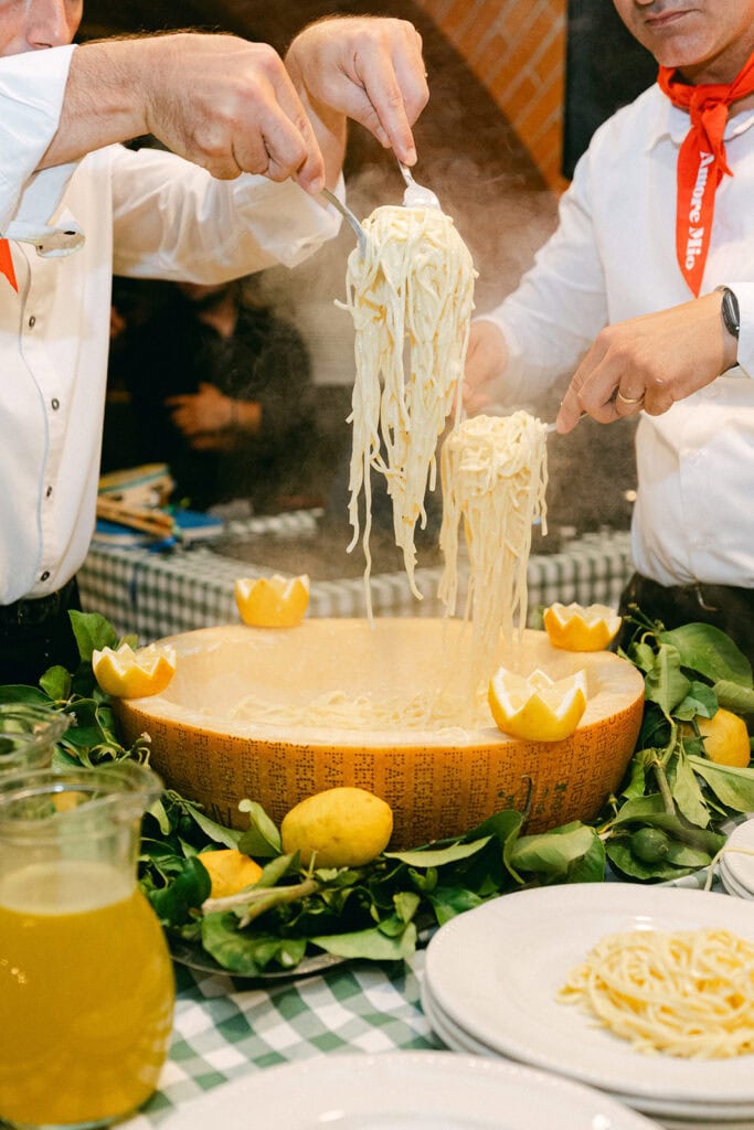 Fresh pasta prepared at an Italian wedding welcome party