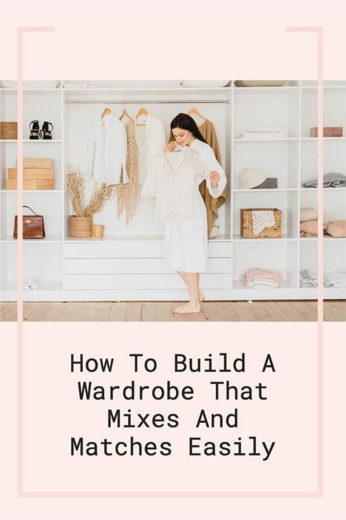 a woman on a pink background choosing an outfit