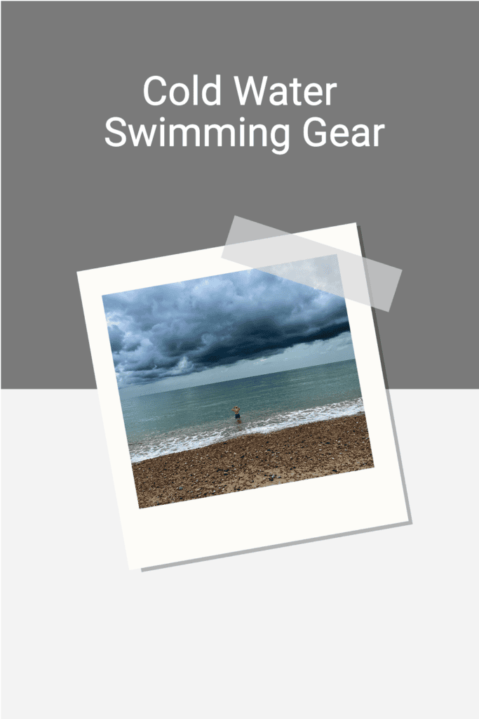 An image of a polaroid of a moody sky and someone swimming