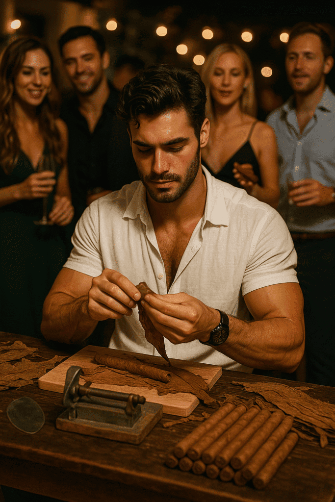 cigar guys rolling cigars at a party 