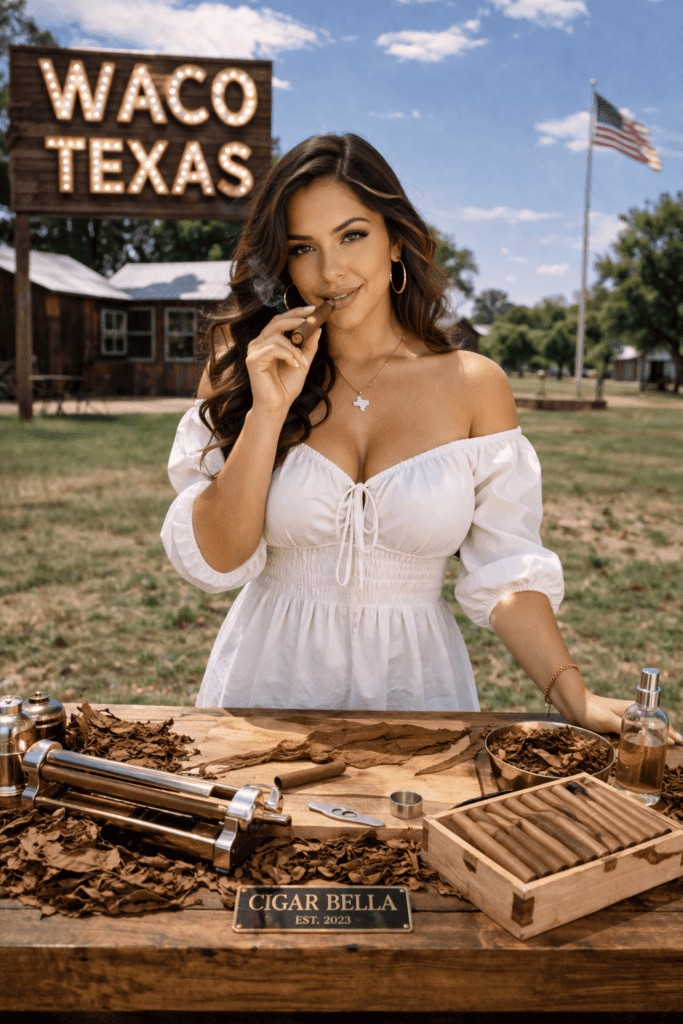 Cigar Bella female cigar roller preparing cigars for a Waco Texas private event