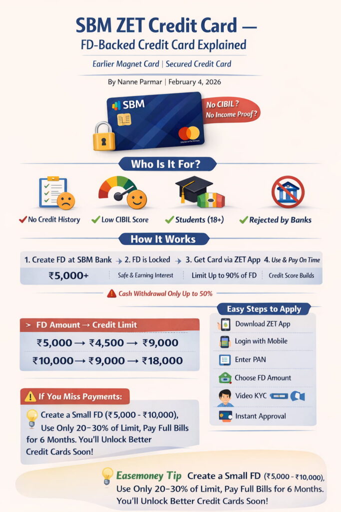 SBM ZET Credit Card Against FD 2026: Apply, Limits, Fees