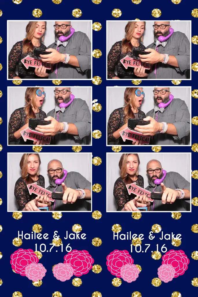 Collage of six photo booth moments with “BYE FELICIA” sign—casual duo spotlight from Hailee & Jake’s 10.7.16 Fastbooth in Grand Rapids, MI.