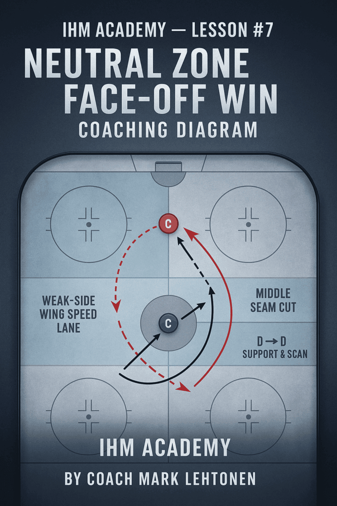 Coach Mark Lehtonen explains how to turn neutral-zone face-offs into fast-break scoring opportunities through lane timing and structured release.