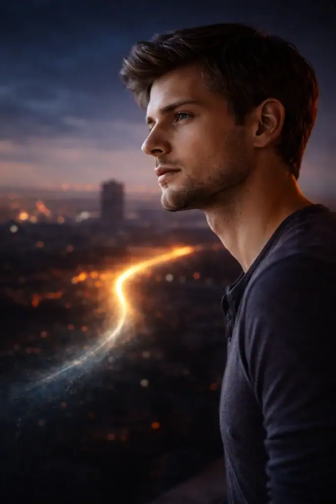 Person pausing in quiet reflection, representing an intuition game for decision clarity and inner guidance