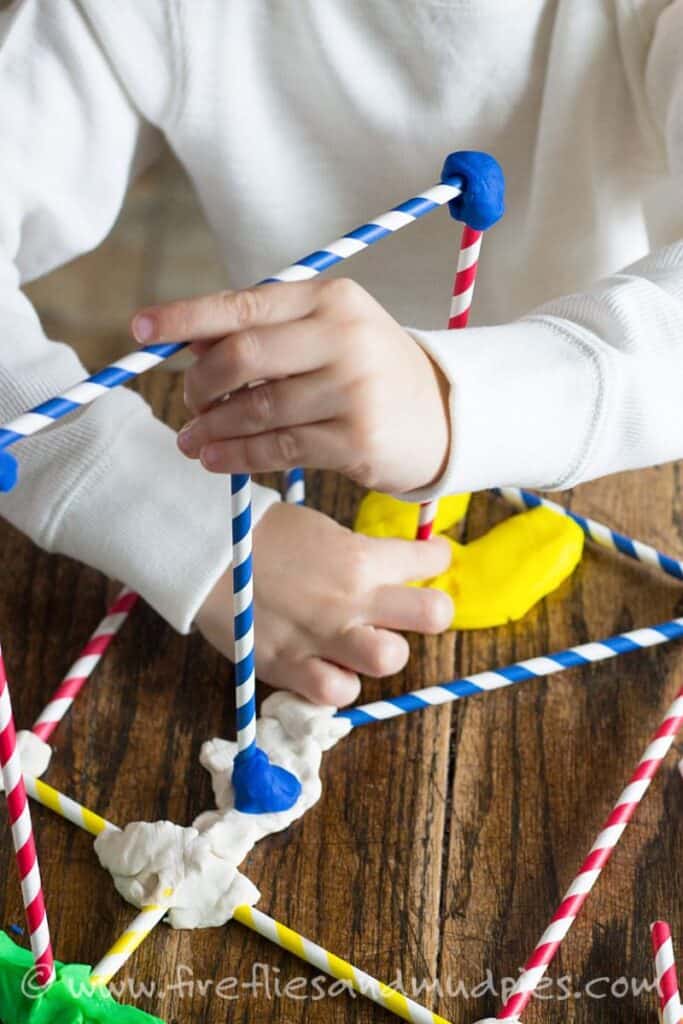 STEM activity with straws and playdough