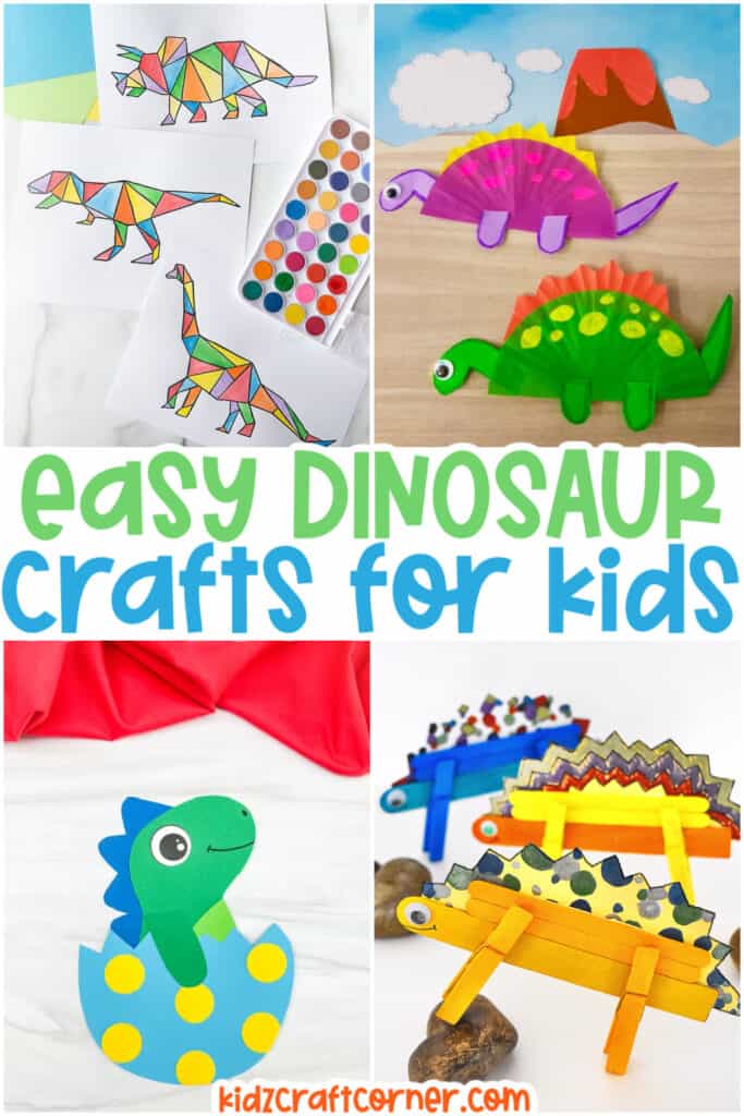 pin collage of dinosaur craft ideas