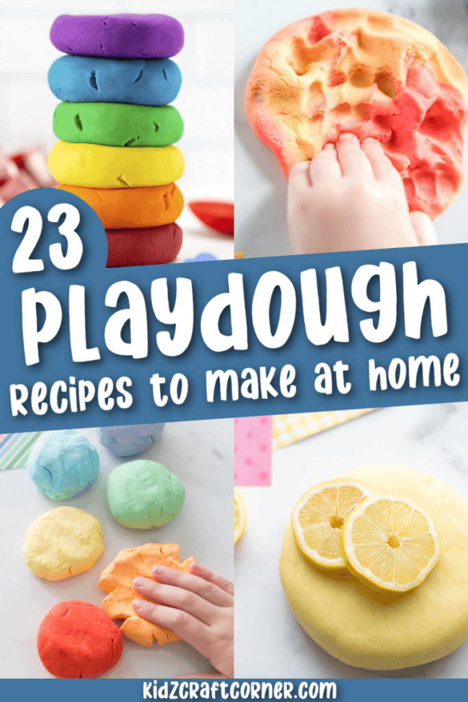 long collage of homemade playdough recipes