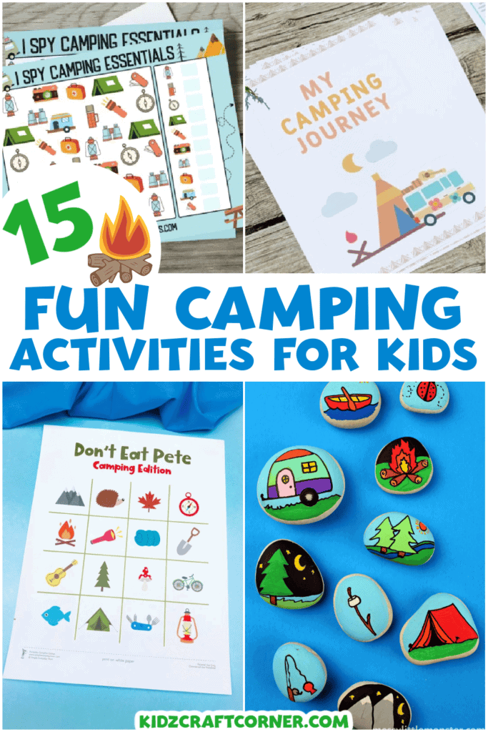 pin collage of kid-friendly camping activities