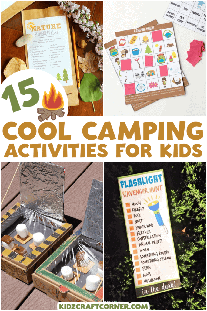 collage of camping games and activities