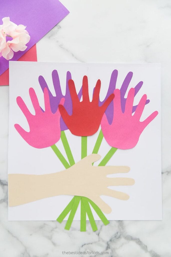 handprint paper flower bouquet