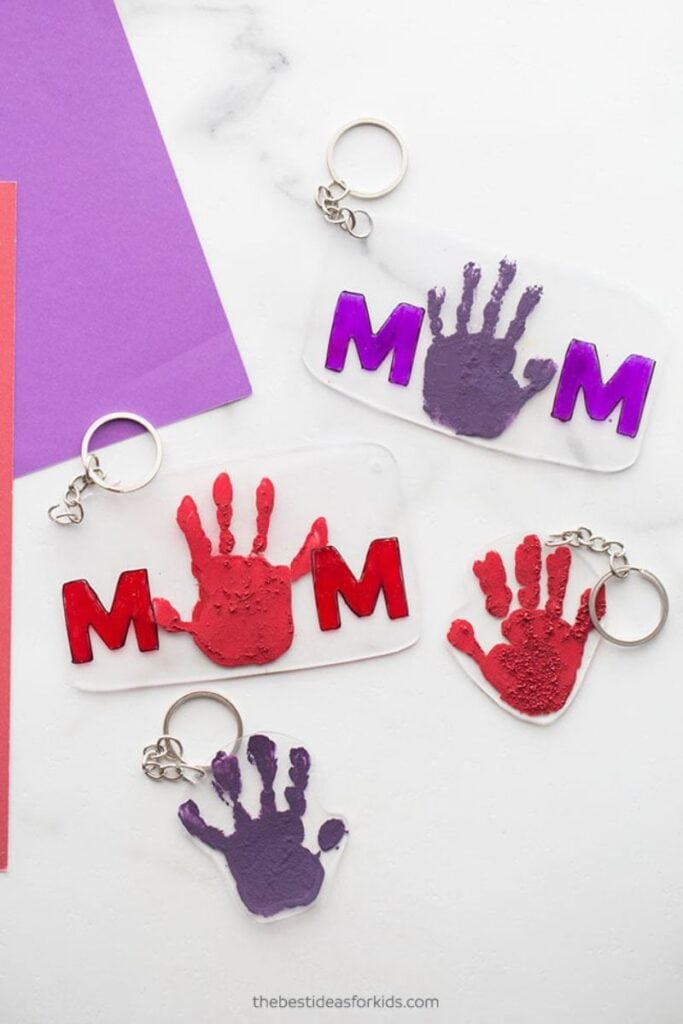 handprint keychains made with shrinky dink