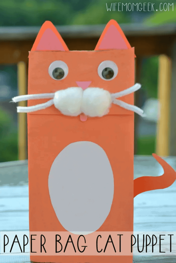 orange cat paper bag puppet