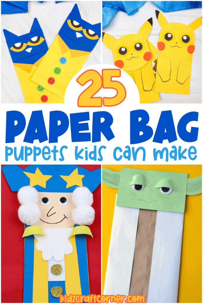 pin collage of paper bag puppets with text