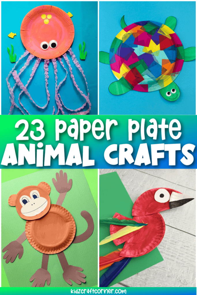 pin collage of paper plate animals with text overlay