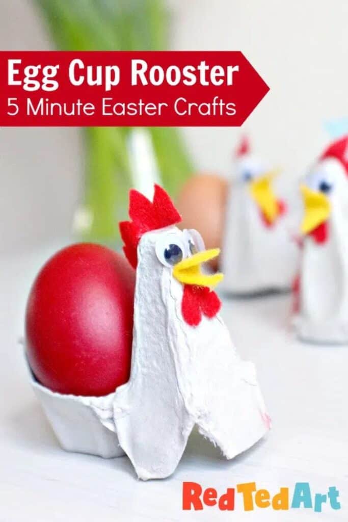 rooster craft made with egg cartons