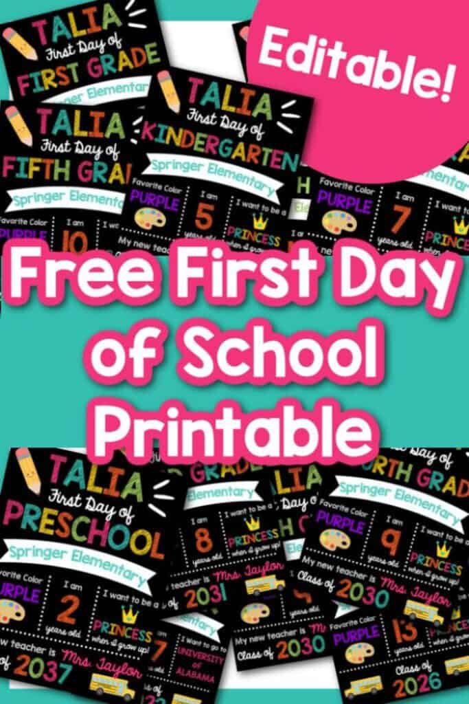 editable black first day of school sign