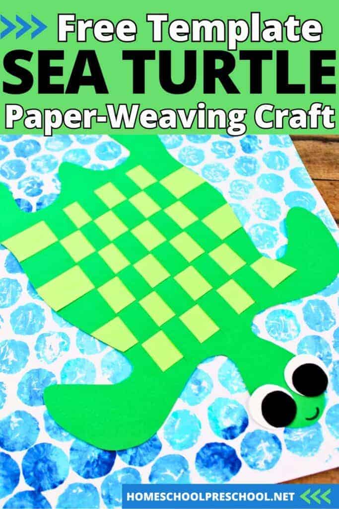 paper weaving turtle craft that is green