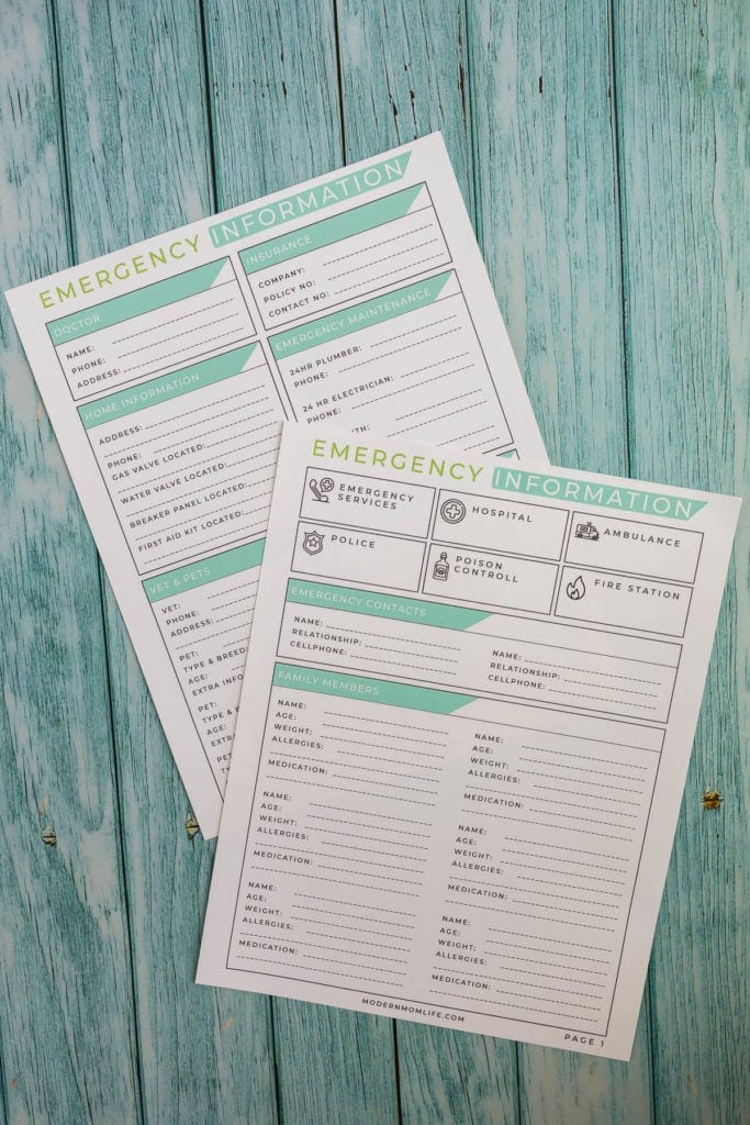 In Case of Emergency Printables