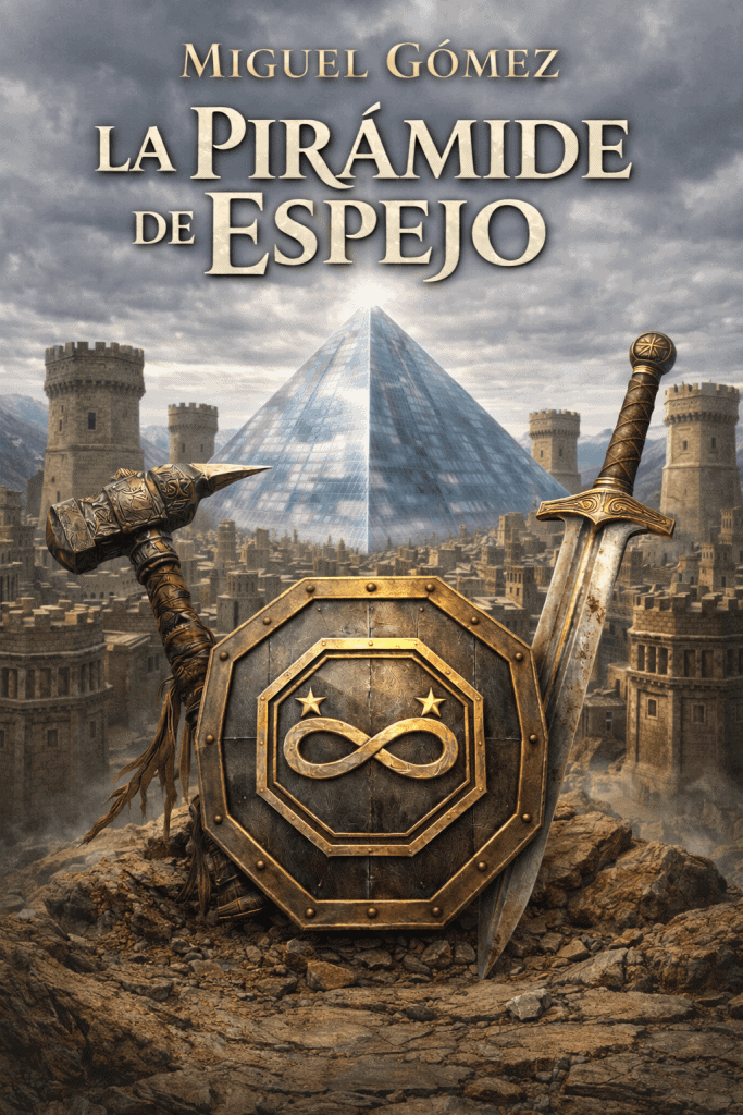 Portada del libro La Pirámide de Espejo – Fantasía épica española de Miguel Gómez, primera entrega de Crónicas del Espejo