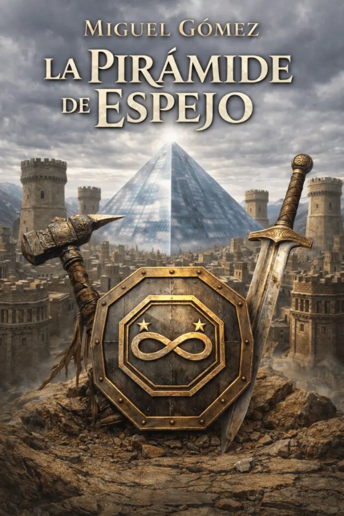 Portada provisional del primer libro de Pirámide de Espejo – Fantasía épica española de Miguel Gómez