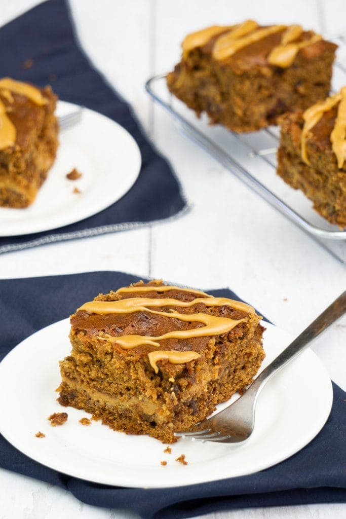 Sticky Toffee Traybake on a plate with fork