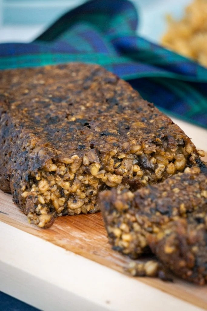 Vegetarian haggis on a chopping board