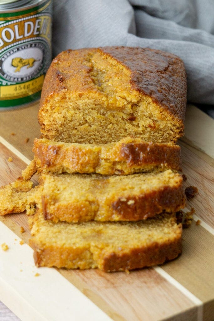 Golden Syrup Cake next to tin of Golden Syrup