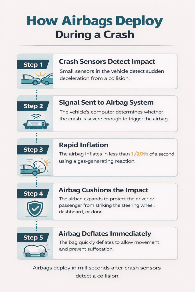 Infographic explaining how airbags deploy during a car accident
