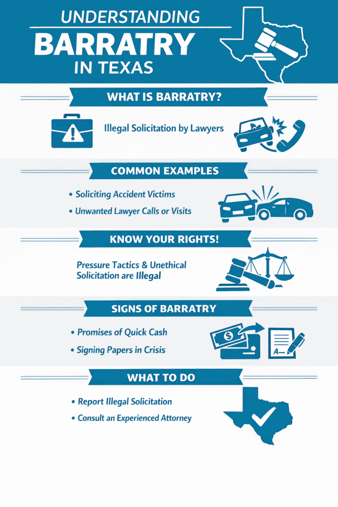 Texas barratry attorney infographic illegal lawyer solicitation red flags