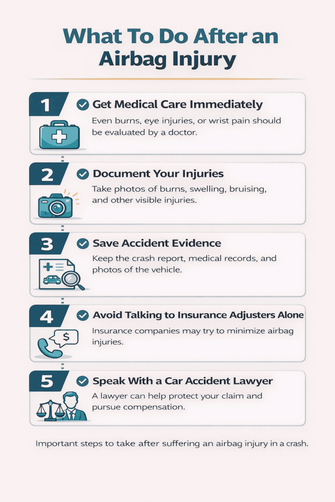 Steps to take after an airbag injury in a car accident