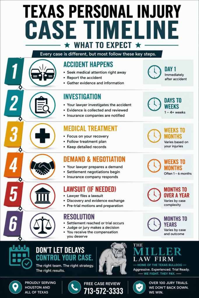 Texas personal injury case timeline how long injury claim takes steps settlement lawsuit timeline