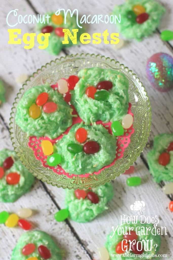 Easter Egg Coconut Nests - These light and fluffy macaroons are filled with colorful jelly beans. These easy cookies are an adorable Easter and spring recipe. Looking for an Easter activity that kids will enjoy assembling and eating? Try these sweet birds nest cookies. They're a snap to make and call for just a few ingredients.