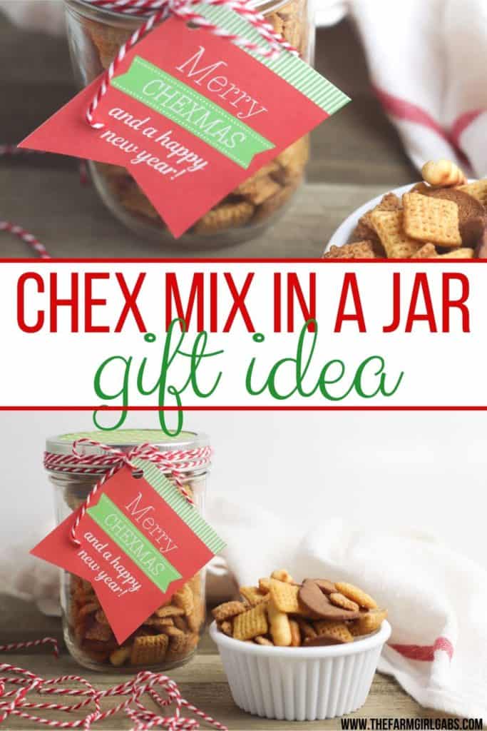 Need a quick food gift idea this holiday season? Grab a mason jar and make this easy Chex Mix Gift In A Jar for those on your gift list. #masonjargifts #giftinajar #giftidea