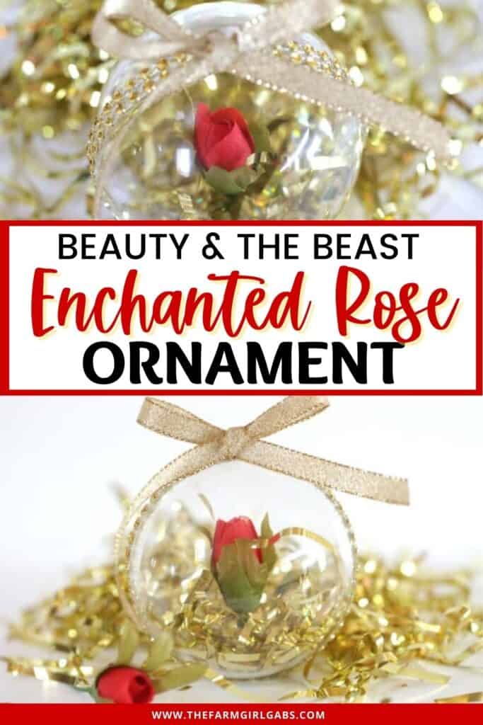 This simple DIY Beauty And The Beast Enchanted Rose Ornament is inspired by the classic Disney Beauty And The Beast movie. This is a fun Christmas craft for Disney fans of all ages. Disney Ornaments are fun to make at home. This DIY Disney ornament is an easy Disney Craft for kids. You kids will love a Disney Christmas and making this DIY Beauty An The Beast Enchanted Rose Ornament.