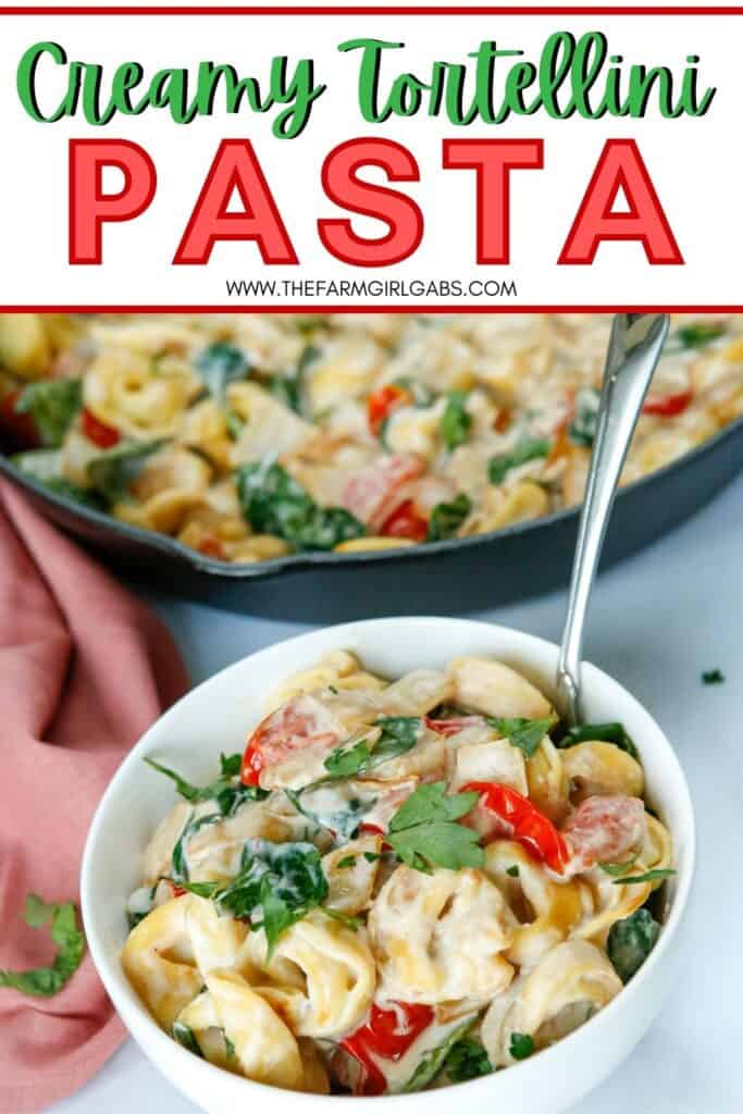 Enjoy the fresh taste of tortellini, shredded cheese, baby spinach, and tomatoes mixed to create this tasty and fulfilling Creamy Tortellini Pasta Skillet