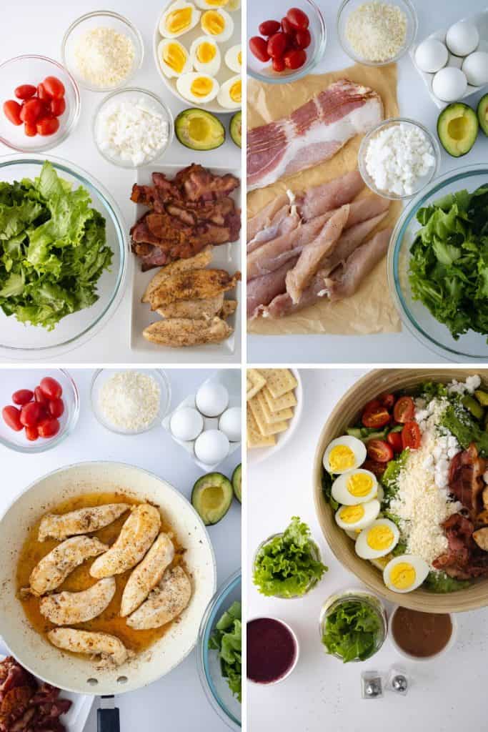 Delicious, light and flavorful is the way to go with this Grilled Chicken Cobb Salad recipe. This easy meal idea is great to take with you when you’re on the go, whether you’re headed to work or traveling. This salad is portable too! This is a great mason jar recipe to take to work or serve at a picnic. Summertime is the perfect time to enjoy salads. This Grilled Chicken Cobb Salad is delicious in so many ways, go ahead and give it a try!