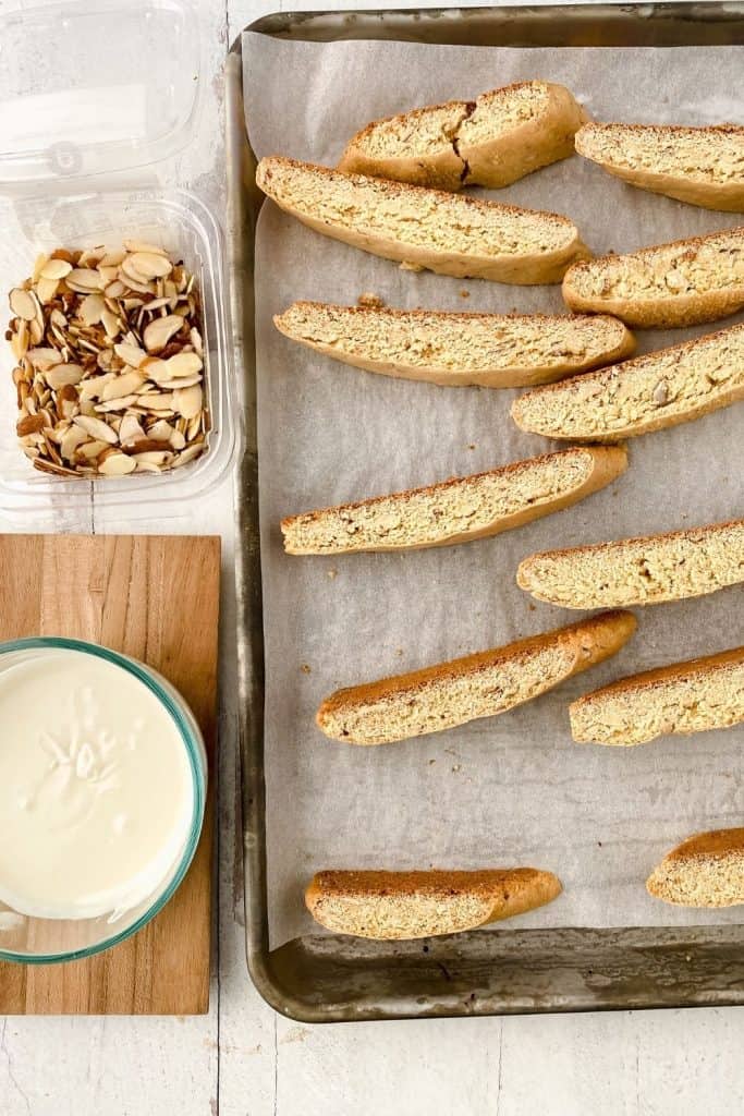 Whip up this easy Blondie Biscotti recipe from scratch and have a sweet, tasty treat to enjoy with your morning coffee or hot tea. The biscotti has the perfect crisp texture with added almond slivers for extra flavor.