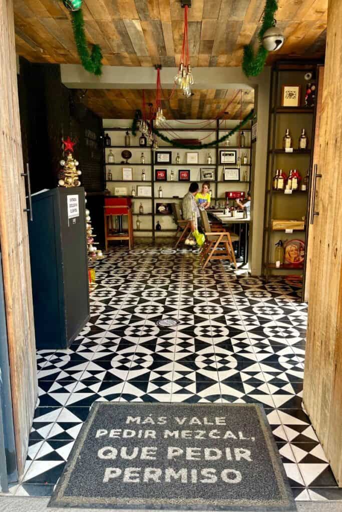 entrance to Expendio Tradicion Oaxaca City restaurant and mezcal bar