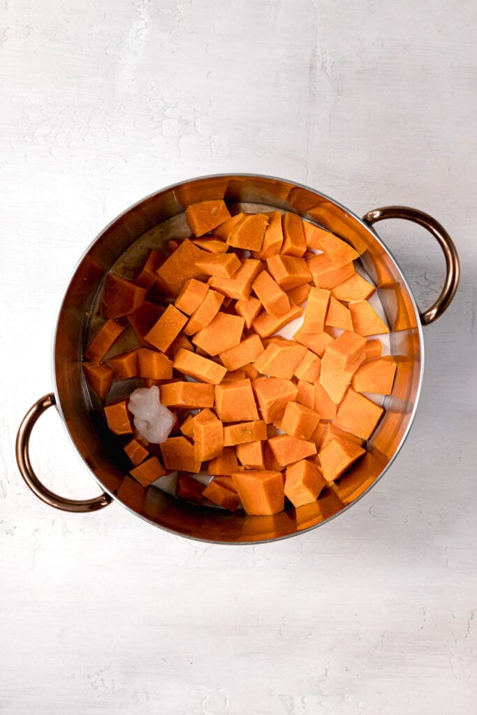 diced sweet potatoes in a stock pot