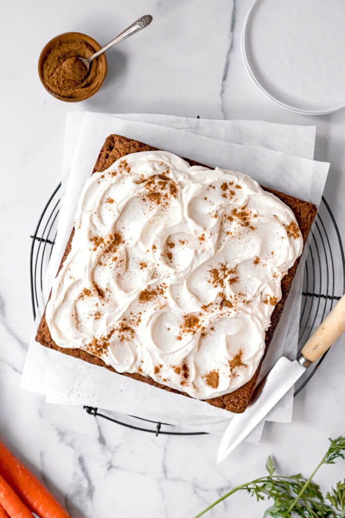overview of paleo carrot cake on parchment paper