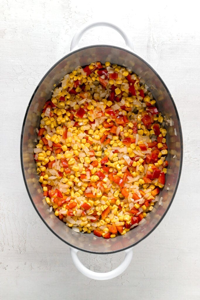 all of the taco soup ingredients in a large stock pot