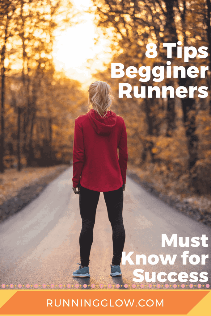female beginner runner standing on trail at dawn