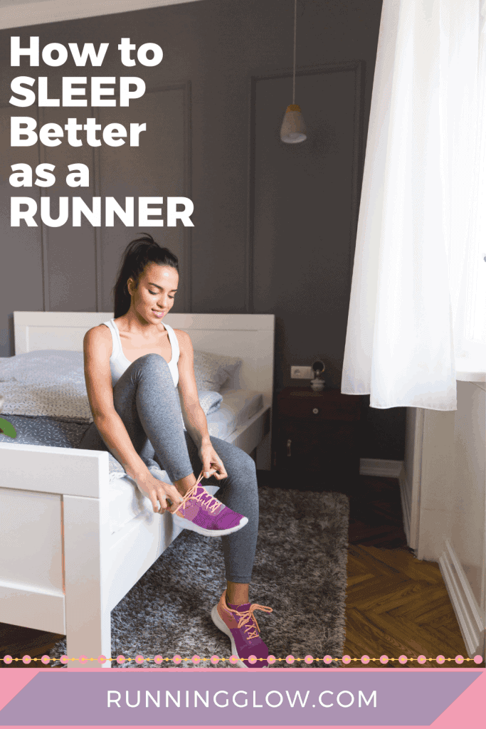 female runner lacing up running shoes in bedroom