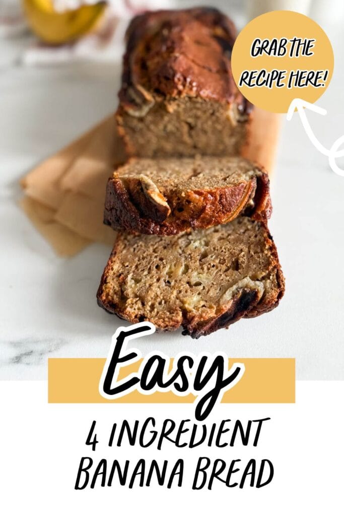 Super Easy 4 Ingredient Banana Bread - Delicious Dessert Recipe 10 Slices of 4 ingredient banana bread arranged on parchment paper, showcasing the bread's fluffy, moist texture.