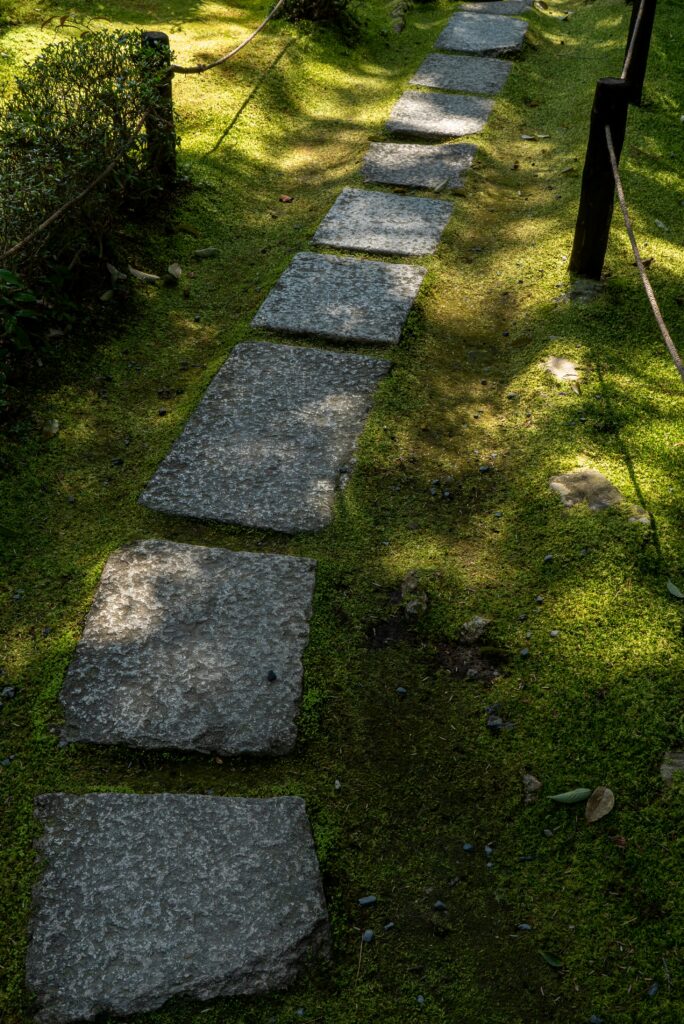 “Hardscaping design with stepping stones for small backyard landscaping”