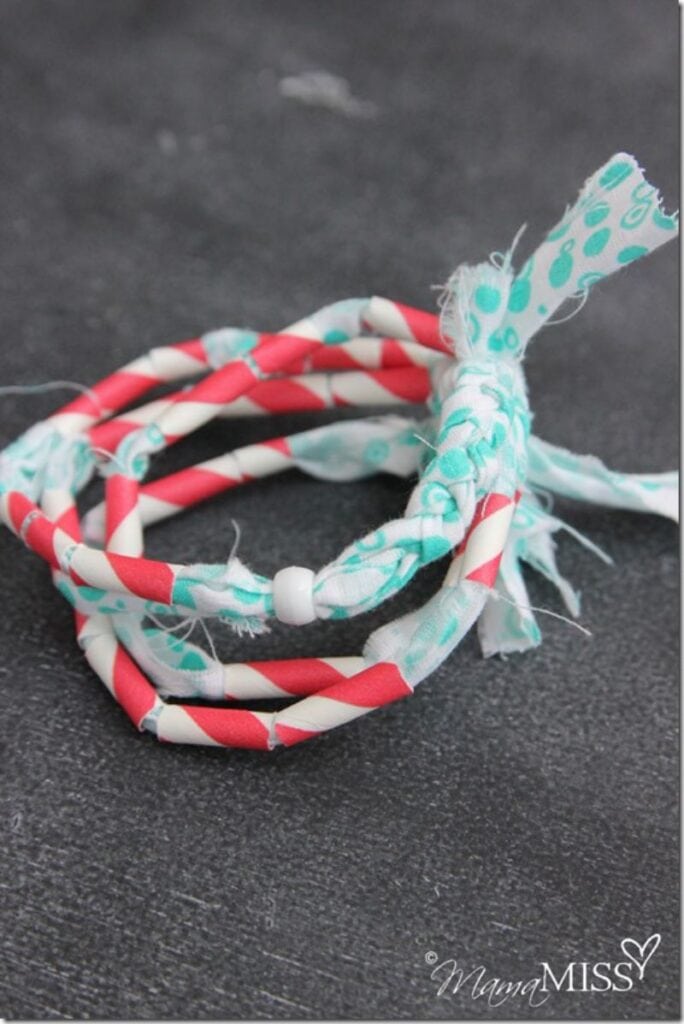 bracelets made with straws and fabric